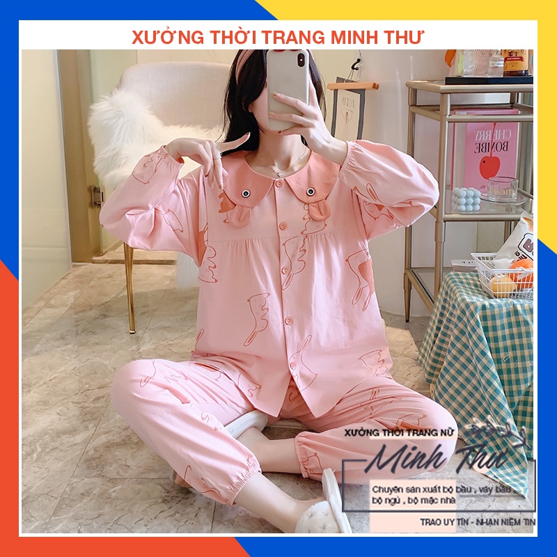 Bộ Bầu - Bộ Sau Sinh - Cho Con Bú - 2 Chức Năng - Chất Liệu Cotton ( Lá Sen Tai Gấu - Qdtd - Ms - 001 )