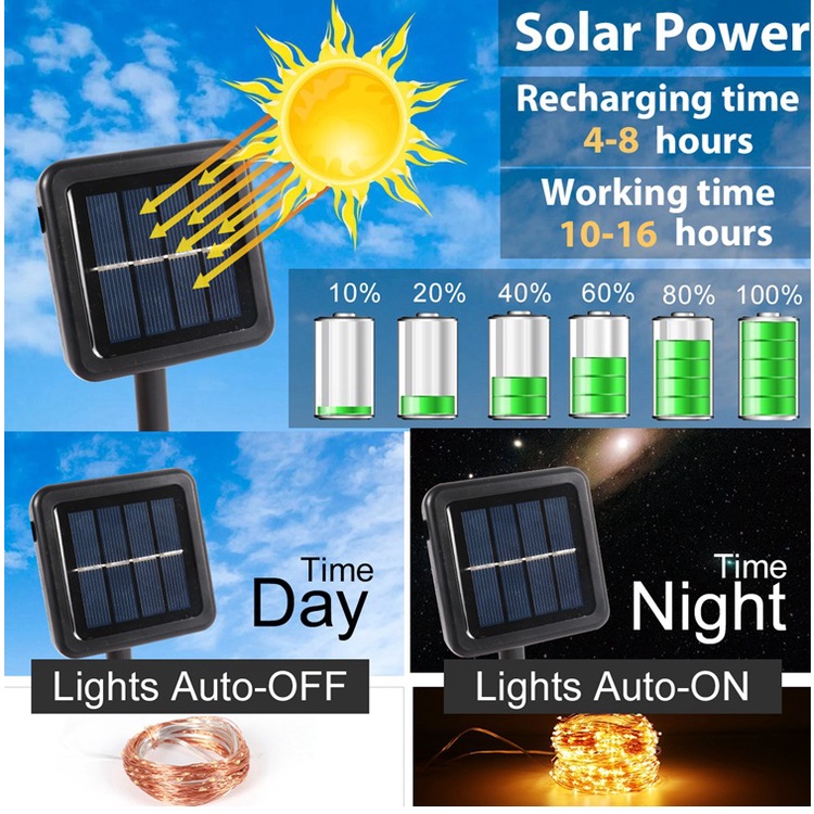 Đèn đom đóm,dây đèn led trang trí,RGB năng lượng mặt dây đèn 7M 10M 22M đèn trang trí năng lượng mặt trời Trời Chống Thấm Nước