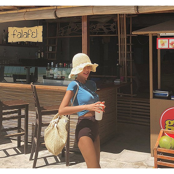 CÓ SẴN bikini đồ bơi nữ croptop cộc tay xanh Hàn Quốc