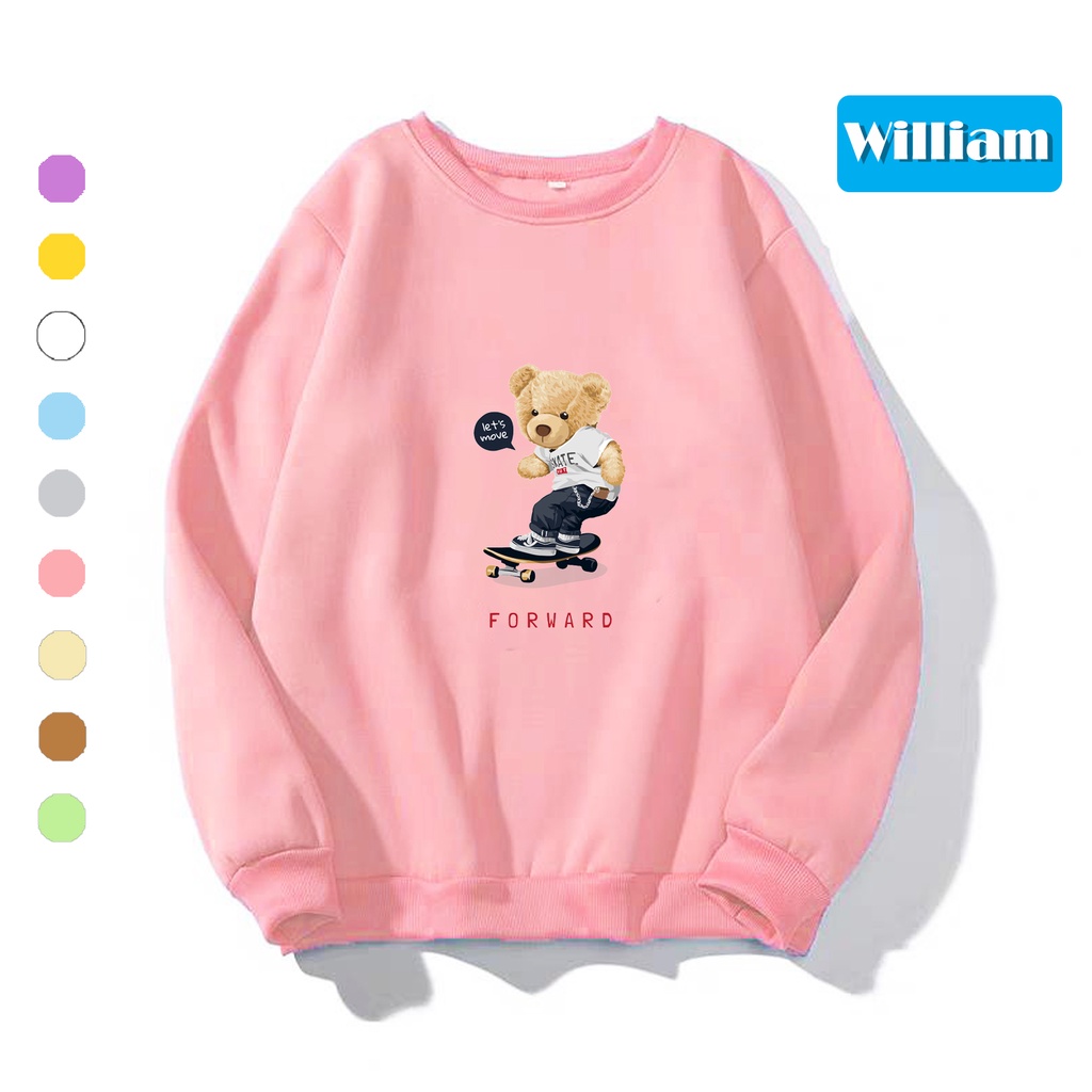 Áo sweater nam nữ in hình Gấu dễ thương chất nỉ dày dặn, hợp làm áo cặp William - DS176