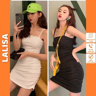 Đầm Body LALISA Váy Hai Dây Ôm Nữ Nhún Eo Thiết Kế Vải Thun Trắng Đen Đi Chơi Dự Tiệc Cưới Sang Chảnh VD060