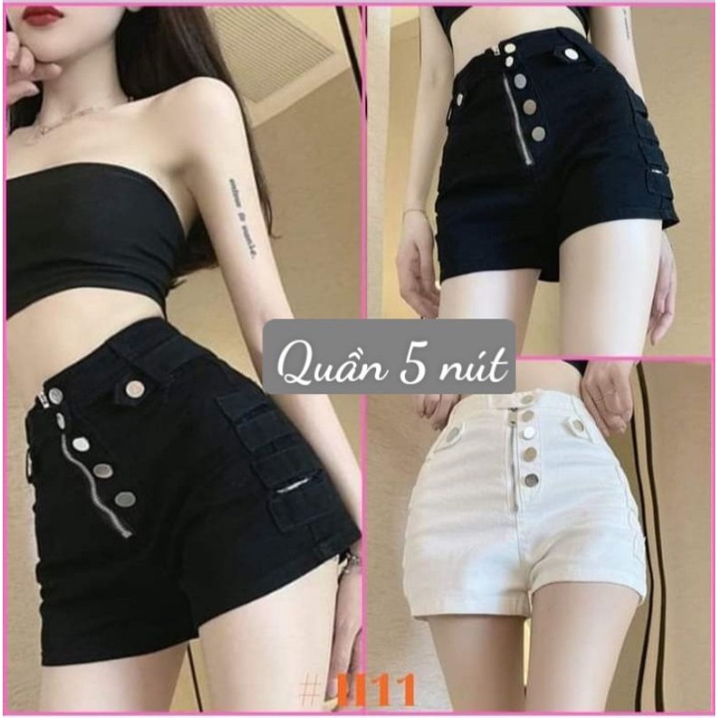 Quần Short cạp cao phối 5 nút và dây kéo chính giữa.