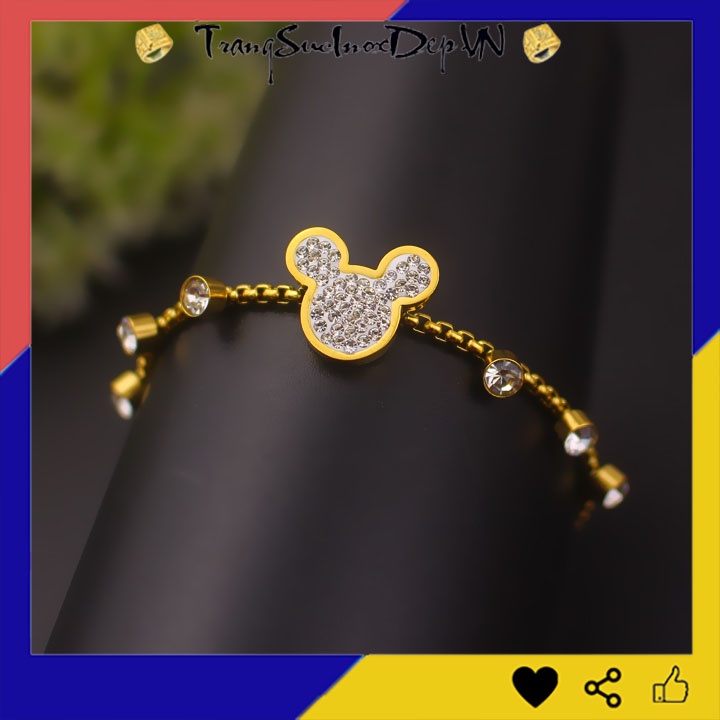 Lắc tay nữ titan cao cấp mạ vàng đầu chuột, dây rút siêu đẹp, bền màu, sang trọng, quý phái
