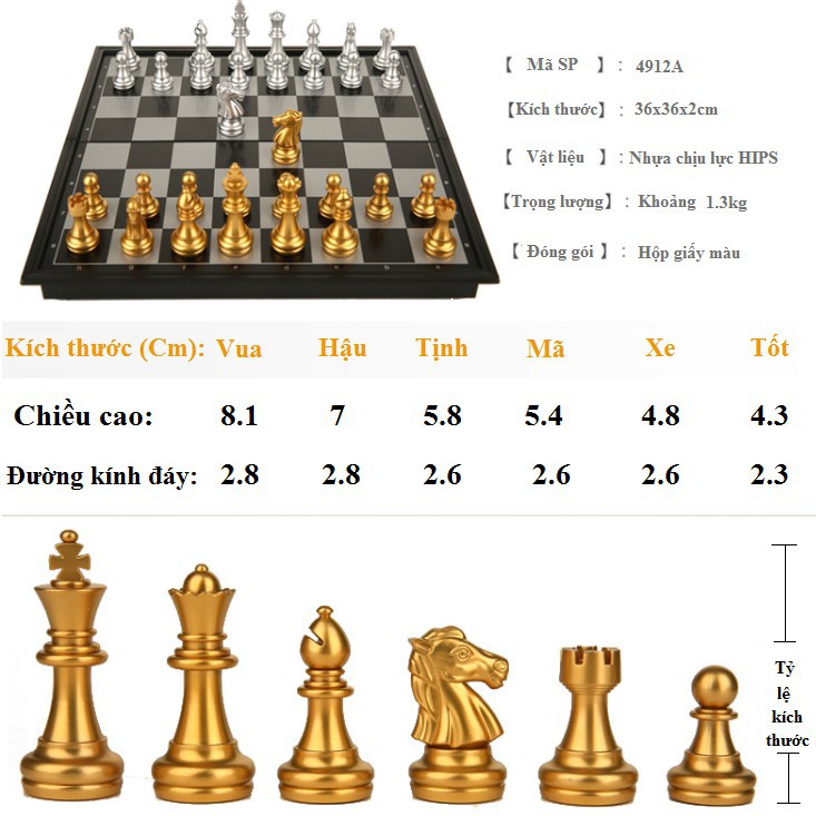 Bộ Cờ Vua Chinh Hãng UB VÀNG-BẠC, Có Nam Châm SIÊU ĐẸP 3 Size 25, 32, 36cm, Board Game Cờ Vua Quốc Tế, Đồ Chơi MecoMart