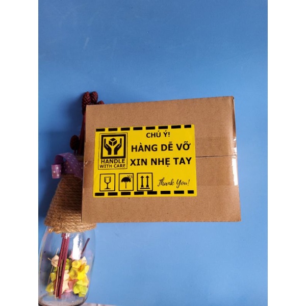 ⚡ Set 50 tem dán có sẵn keo cảnh báo HÀNG DỄ VỠ kích thước 10x7cm