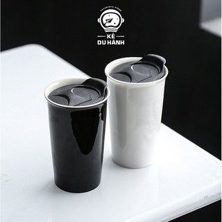 Cốc sứ basic Kẻ Du Hành nắp nhựa làm từ chất liệu sứ cao cấp