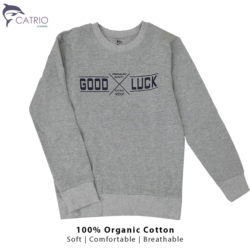 Áo nỉ bông cổ tròn 100% cotton dày dặn, ấm áp, thời trang cho bé trai 12-18 tuổi Catrio in Goodluck