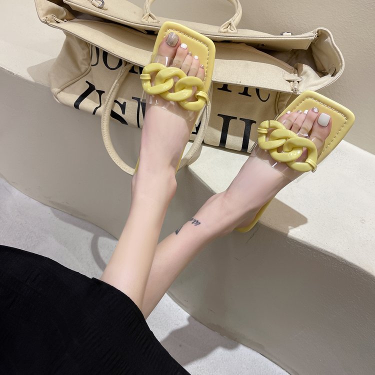 Ulzzang Fashion Chain Decoration Flat Slipper Sandals Women Shoes