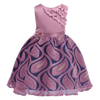 Đầm công chúa bé gái không tay, chân váy họa tiết đuôi công, 10-35kg, qc15 hồng ruốc