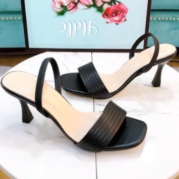 Giày Cao Gót Sandal Nữ Quai Ngang Gót Nhọn Hậu Chun Co Giãn Cao 6cm Màu Trắng/Đen/Nude Hàng Cao Cấp