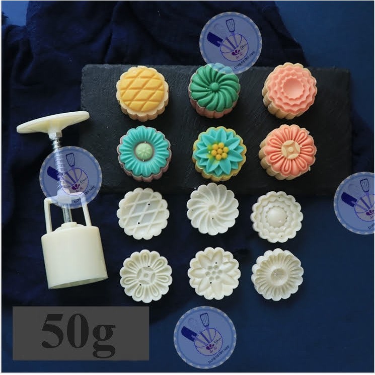 Khuôn bánh trung thu 3D 50g 6 mặt hoa mẫu 2021