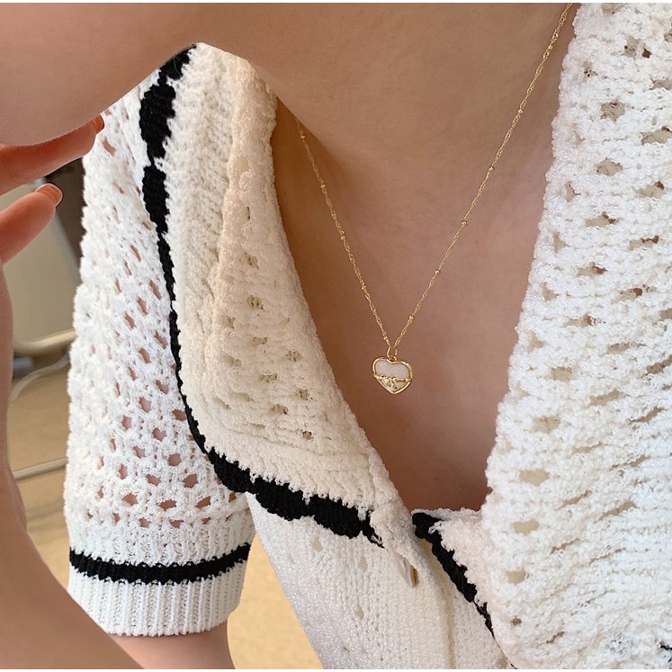 Dây Chuyền Mặt Hình Nơ Đính Đá Opal Phong Cách Pháp Thời Trang