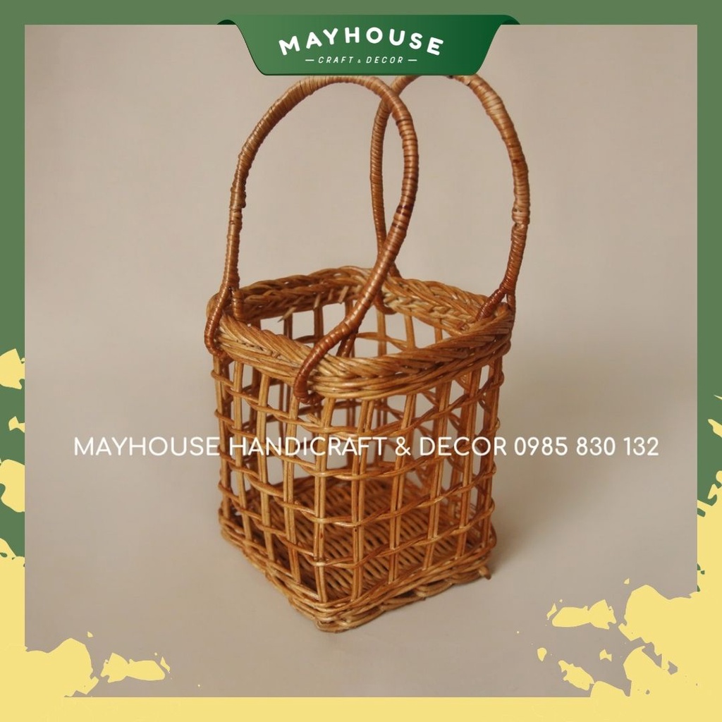 Giỏ Mây Đựng Quà Tặng Xưởng MAYHOUSE, Giỏ Qùa Trung Thu 2 bánh, làm túi thời trang, phụ kiện chụp ảnh