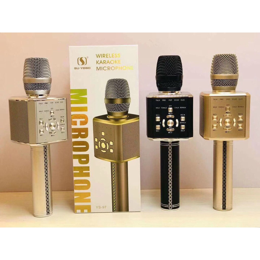 {Tặng kèm kẹp mic] Micro kèm loa Karaoke Bluetooth Không Dây YS 97 cao cấp bass chuẩn không rè bảo hành 12 tháng