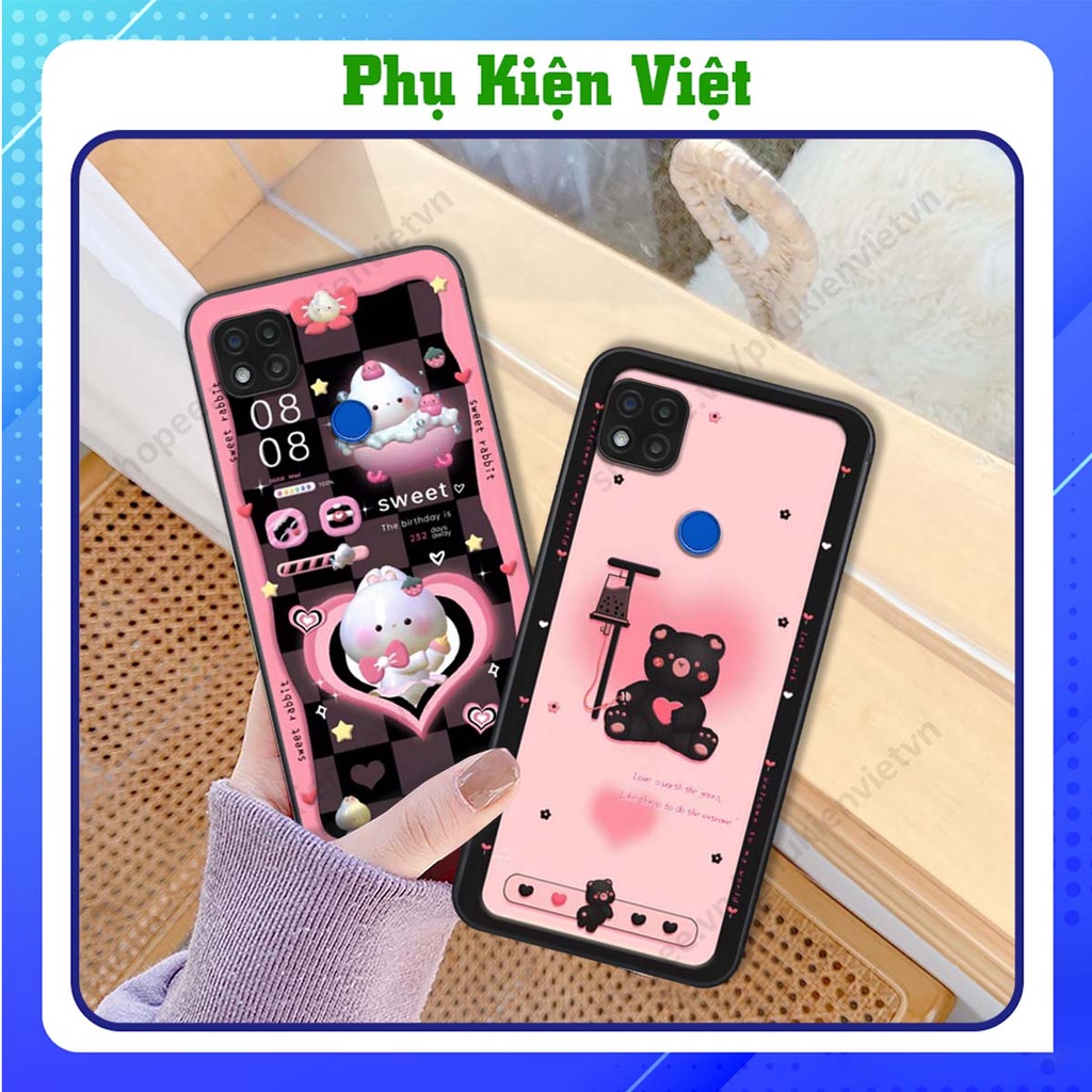 Ốp lưng Xiaomi Redmi 9C in hình mèo đen, thỏ trắng siêu cute đáng yêu