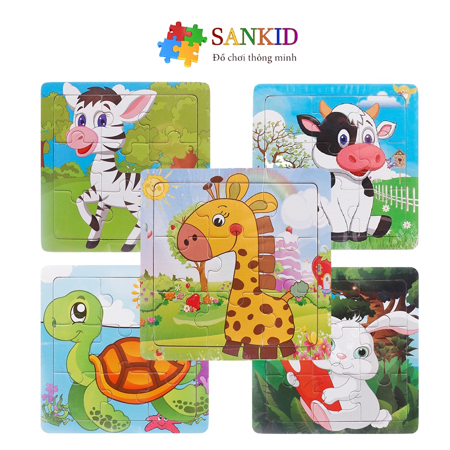 Combo 10 tranh ghép hình 9 mảnh không trùng mẫu Sankid cho bé tập làm quen với ghép hình