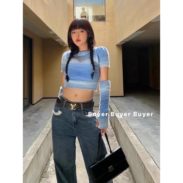 set áo len dệt kim loang màu kèm găng tay xỏ ngón (1607#)