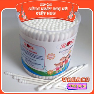 Hộp tăm bông ráy ( ngoáy) tai người lớn ROSE hộp tròn que giấy cứng (200 cây) - Hàng chính hãng