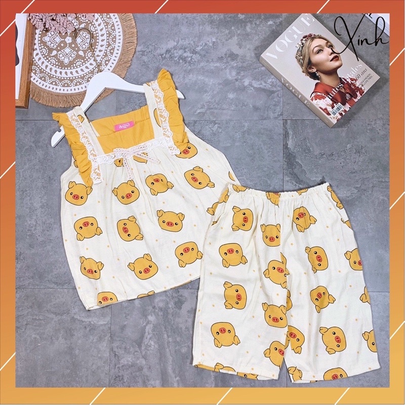 vải đũi lạnh hình con heo béo siêu xinh,siêu mềm mịn