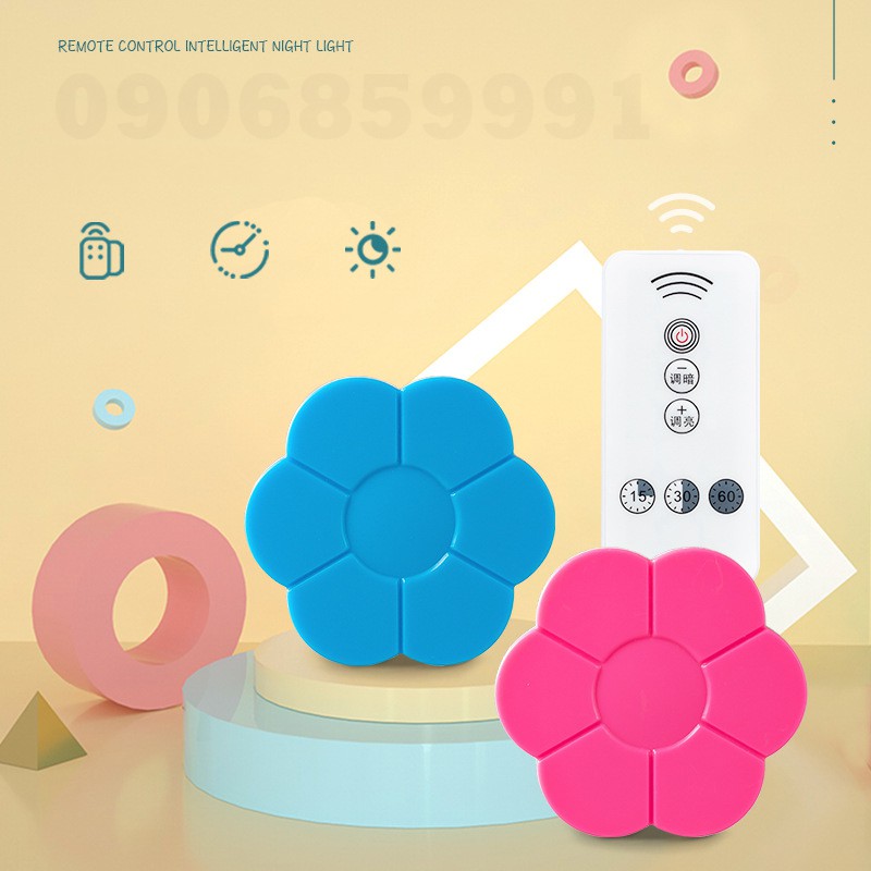Đèn ngủ trang trí,đèn led cắm điện cảm biến ánh sáng hình hoa - Có remote