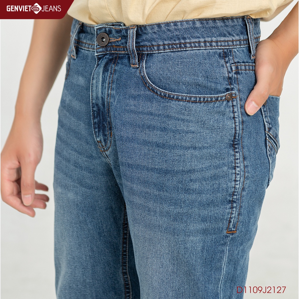 Quần Jeans Nam Trơn Chất Bò Mềm Cao Cấp Basic Jean Genviet Dáng Xuông Không Phai D1109J2127