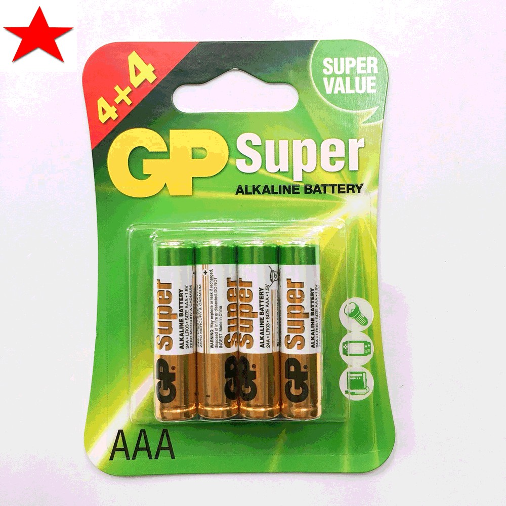 Pin GP Alkaline Super AAA vỉ 2 viên, 4 viên, 6 viên, 8 viên hàng chính hãng