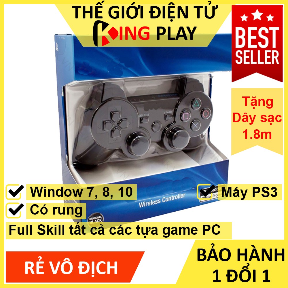 Tay cầm PS3 không dây loại tốt [Tặng kèm dây sạc chống nhiễu 1.8m] - Tay cầm chơi game PC, Laptop, chơi PES, FO4 tối ưu