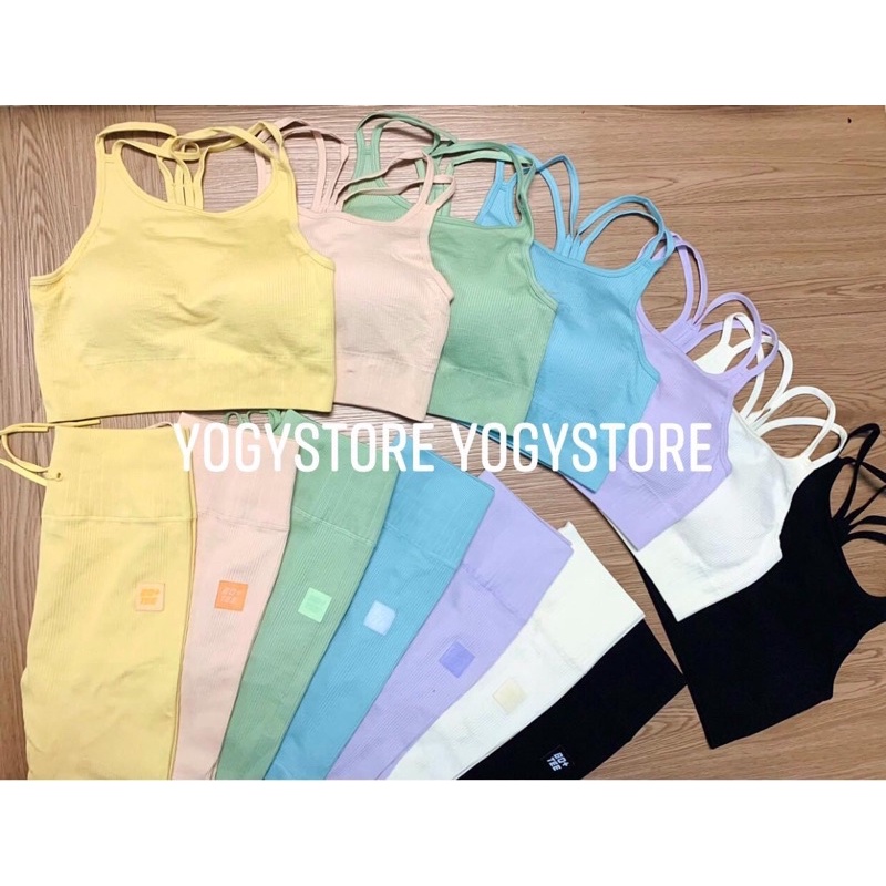 Set tập thể thao Botee Patel dài, chất dệt cao cấp, croptop dây kép, form siêu ôm eo và nâng mông