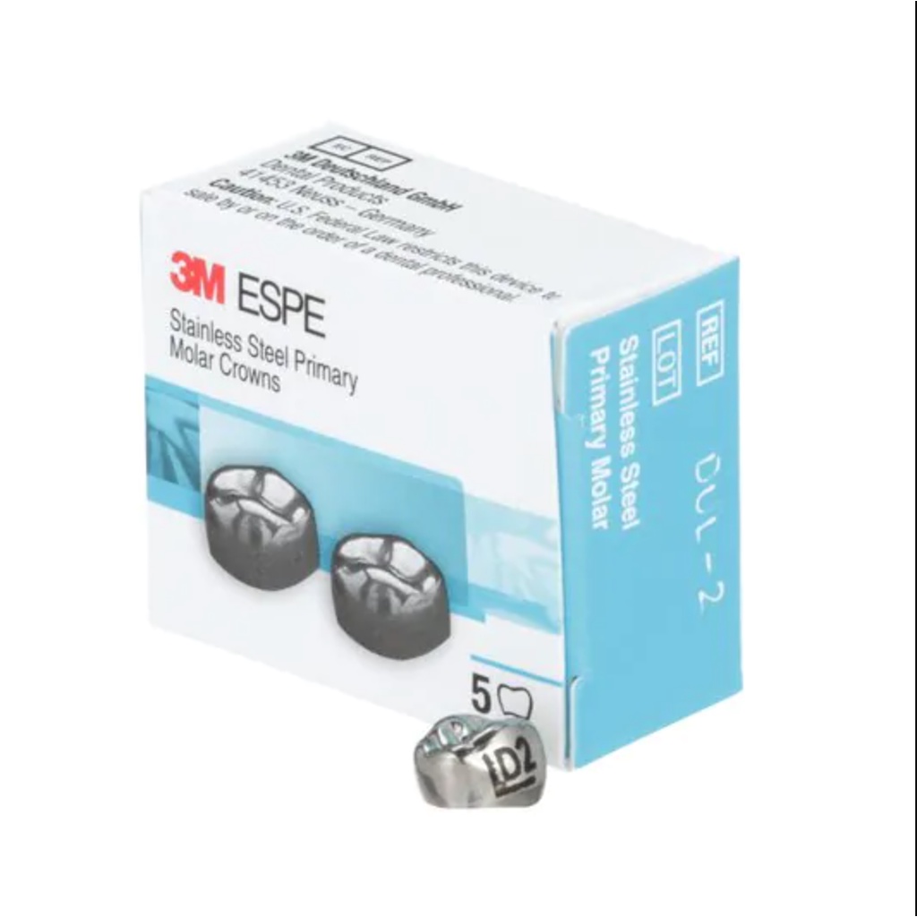 Mão răng cối chính bằng thép không gỉ 3M ™ ESPE ™, E-UL, Răng cối chính thứ hai phía trên bên trái, 5 Mão