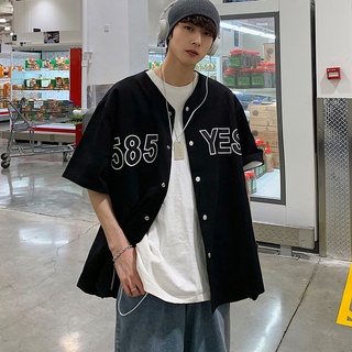 ✦ AFFLIGA ✦Áo Sơ Mi Tay Ngắn Cổ Tròn Dáng Rộng Phong Cách Retro Thời Trang Cho Nam