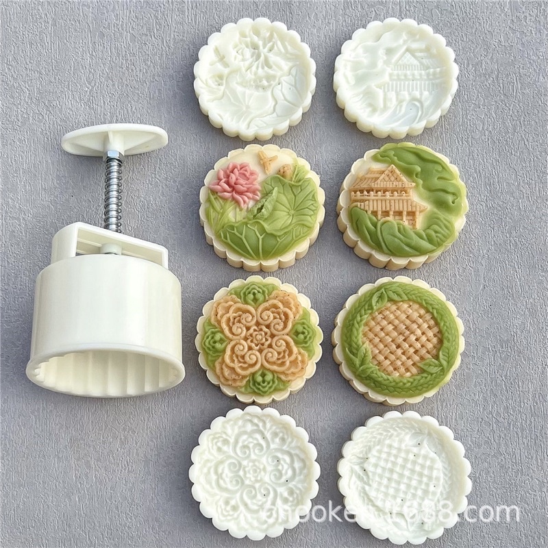 Khuôn trung thu lò xo 4 mặt hoa sen mẫu mới 2022