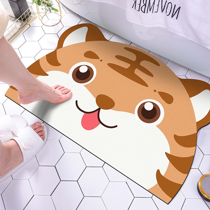 Thảm lau chân siêu thấm hút in hình cute, thảm trải sàn chùi chân bám dính Oron