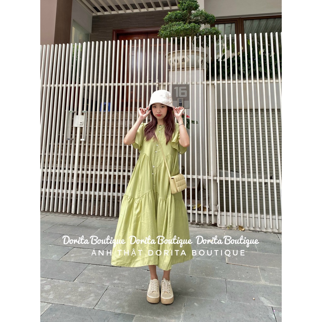 Váy babydoll vải tơ mềm 2 lớp cộc tay xoè dài kèm váy 2 dây lụa Dorita Boutique