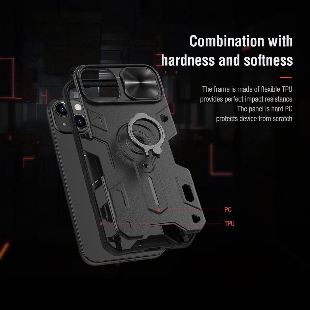 Ốp lưng iPhone 13 Pro Nillkin Bảo vệ máy ảnh trượt ốp lưng cho iPhone13 Pro Max / 11 12 Mini Giá đỡ nhẫn