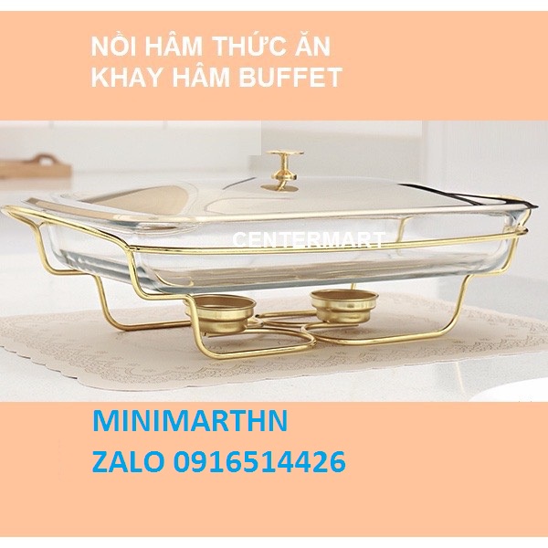 Nồi hâm Buffet 2.2 lít dùng cồn mạ màu đồng, inox - chữ nhật - Nồi giữ nóng thức ăn