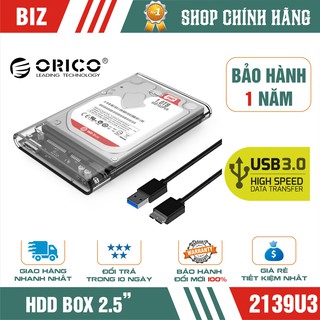 BOX Ổ CỨNG HDD BOX 2.5" Trong suốt Orico 2139U3 SATA 3 USB 3.0 - Bảo hành 12 tháng!!!