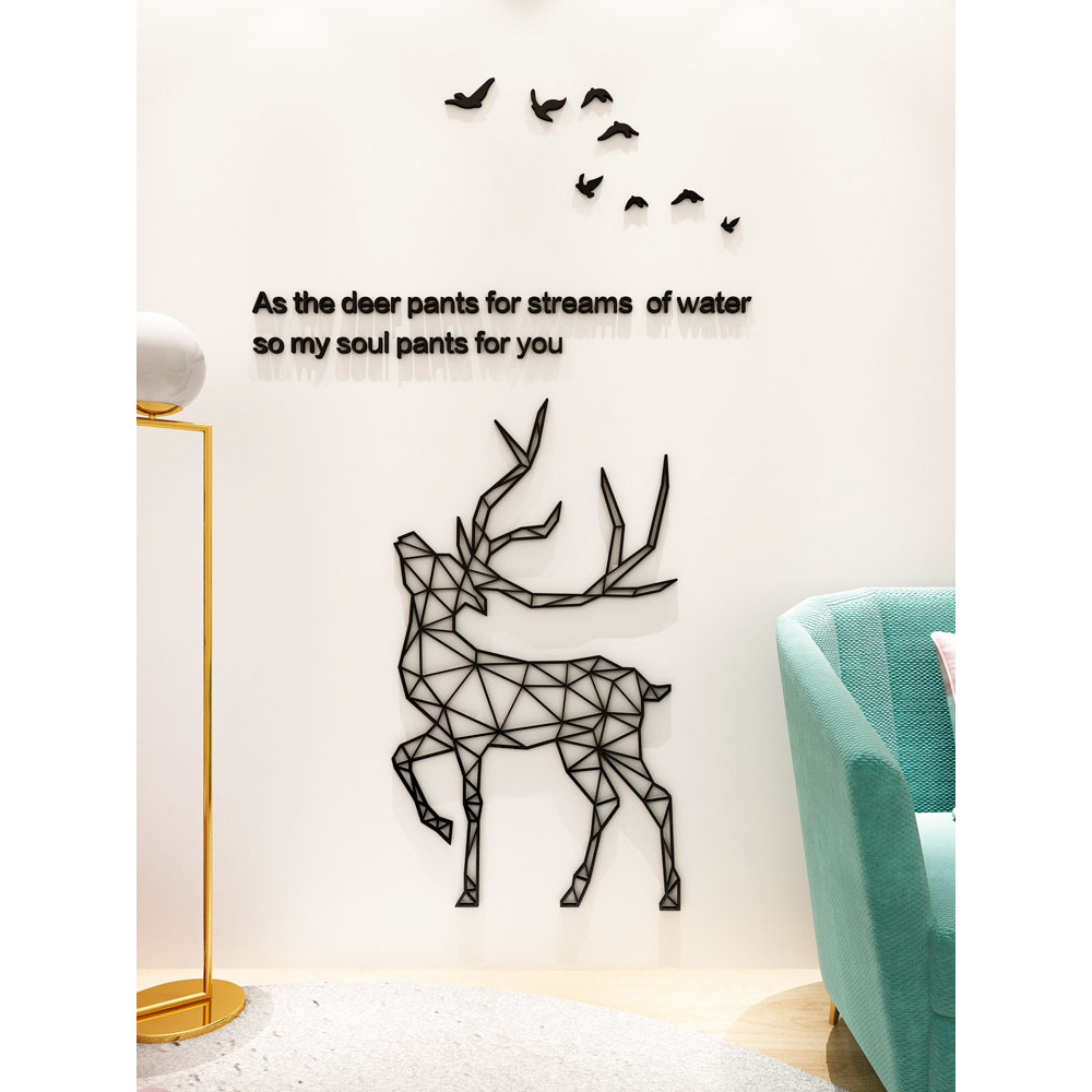 Tranh dán tường mica 3d decor khổ lớn hình hươu phong cách bắc âu hiện đại trang trí phòng khách, Nhiều Size - EPeBen