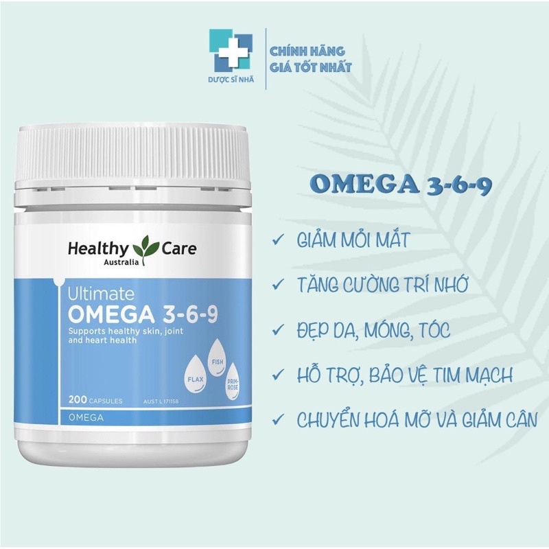 Viên uống Omega 3-6-9 Healthy Care Úc bảo vệ thần kinh, tăng trí nhớ hộp 200 viên - CO105