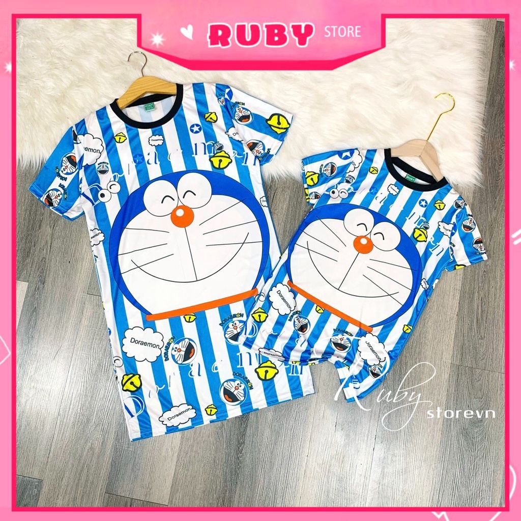 Set thun 3D gia đình mẹ và bé in hình hoạt hình dễ thương Đầm thun phom suông chất thun mềm mát Đầm bộ thun đùi DBRB