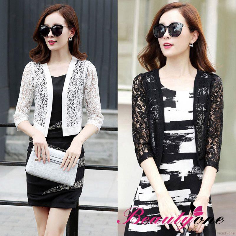 Áo khoác ngắn ren hoa thời trang nữ tính