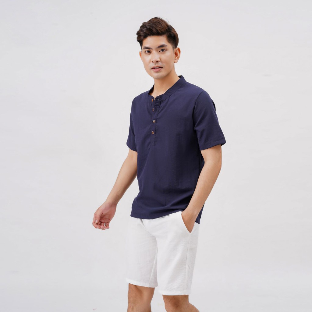Áo đũi nam cổ tàu cộc tay, chất liệu đũi xước mềm mại thoáng mát, Áo thể thao nam ngắn tay AD.HH006 | BigBuy360 - bigbuy360.vn