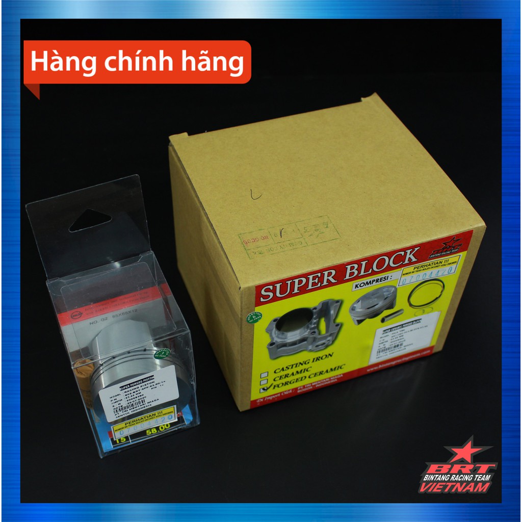 Lòng Ceramic + Piston BRT nhôm nén 63mm Vario/ PCX 150/ SH/ Airblade/ Click/ ADV 150 - Hàng chính hãng