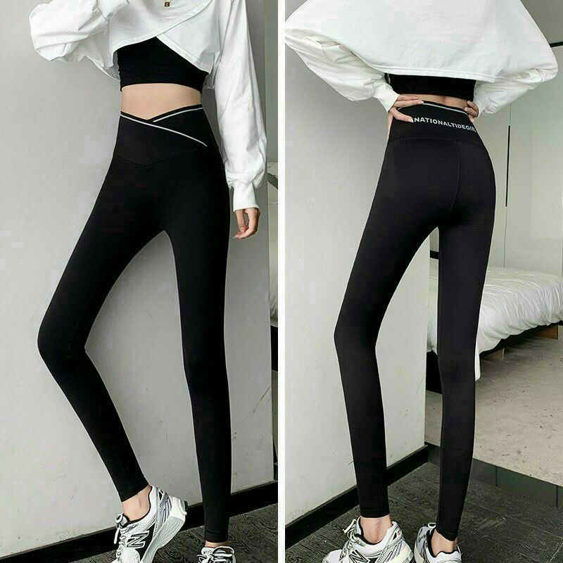 Quần legging nữ cạp chéo lưng cao gen bụng vải thun cotton ôm bó Quần tregging nữ dài tập gym Geleva LEG421