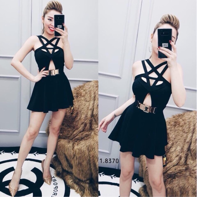 ĐẦM XÒE ( Có Lót thêm Quần bên trong đầm ) ĐAN DÂY CỔ XINH XẮN CUT OUT VÒNG 2 ( ko kèm dây nịt )