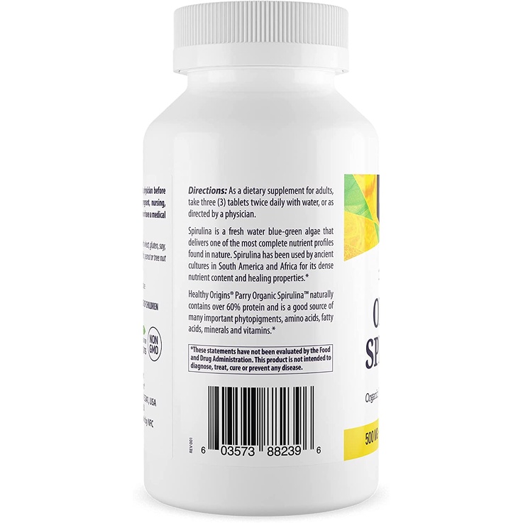 Tảo xoắn hữu cơ Spirulina 500mg Healthy Origins 720v