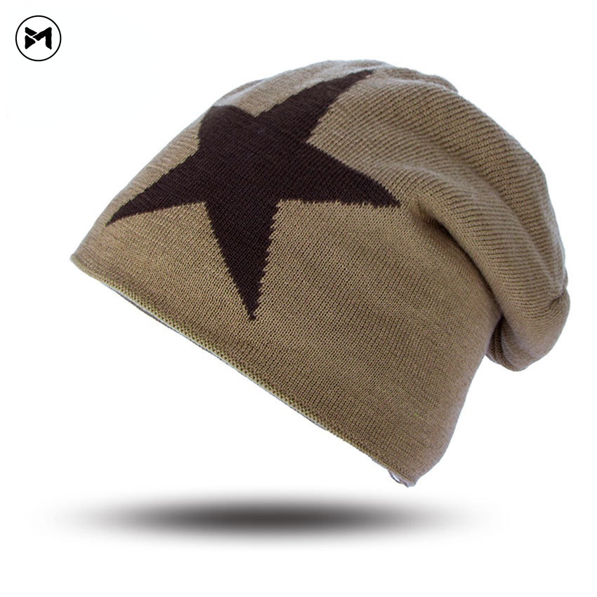 Mũ Len Trùm Đầu Đính Ngôi Sao Năm Cánh Thời Trang Mùa Đông Hàn Quốc