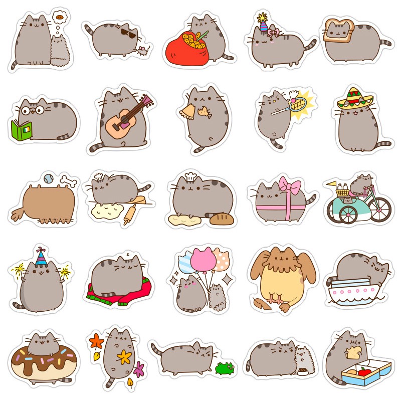 Y&P| Bộ 100 nhãn dán họa tiết hoạt hình Pusheen Cat