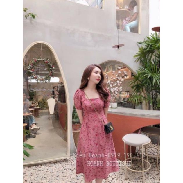 Váy hoa nhí cổ vuông nhung tăm hàng đẹp nhiều màu hot hit