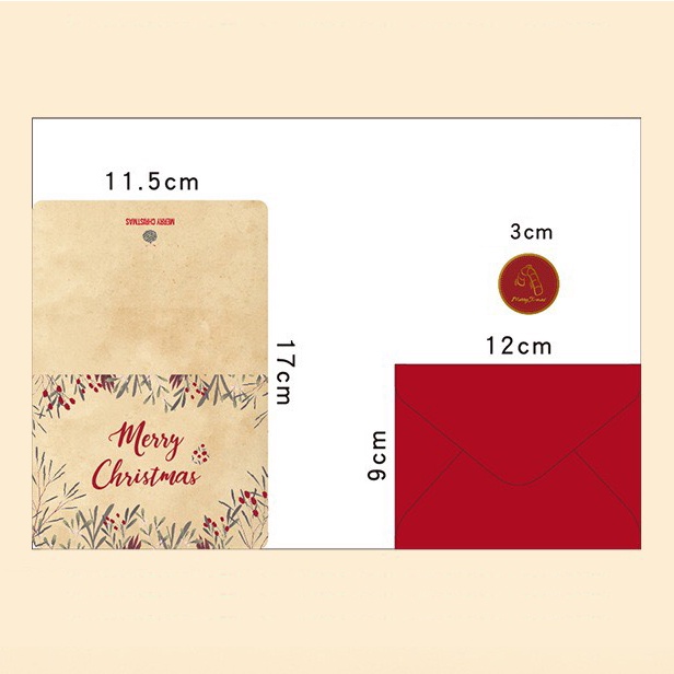 Thiệp Xmas cao cấp họa tiết Vintage kèm tem dán nhũ