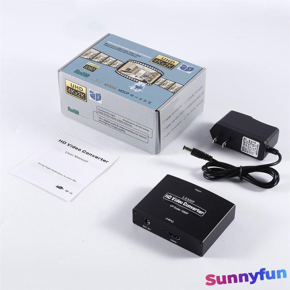 LESHP 1080P VGA 3.5mm Stereo Audio To HDMI-compatible Converter Box W/ Adapter sunnyfun